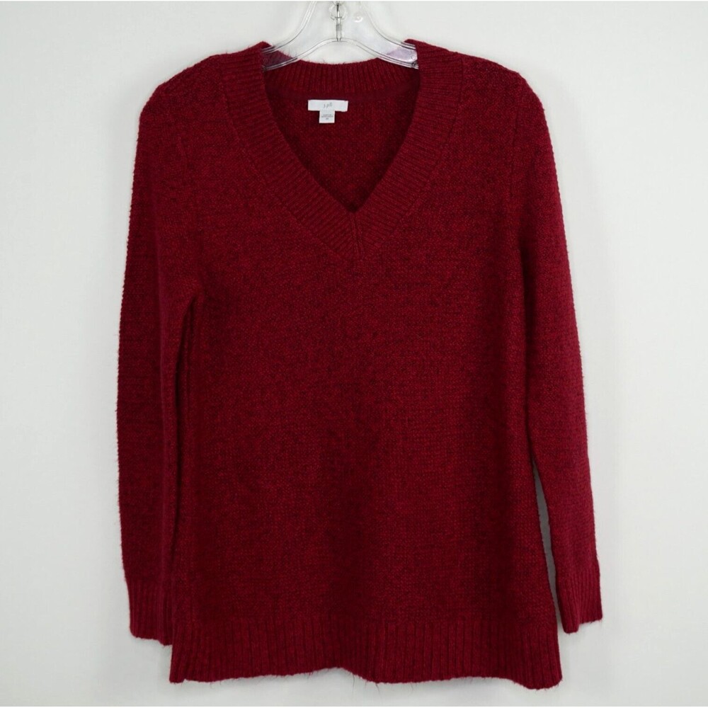 J. Jill Plush V Neck Sweater XS Dark Red Long Sleeves Cozy Outdoor Pullover